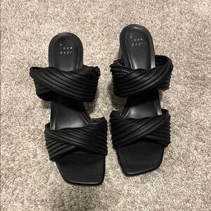 A New Day Black Slide block heel sandals